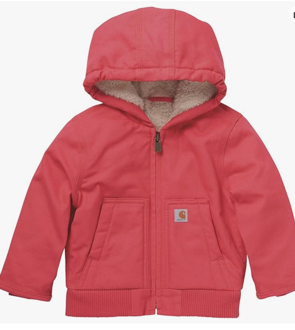 Carhartt Girls' Zip Front Canvas Insulated Hooded Jacket, Dark Pink 12 months